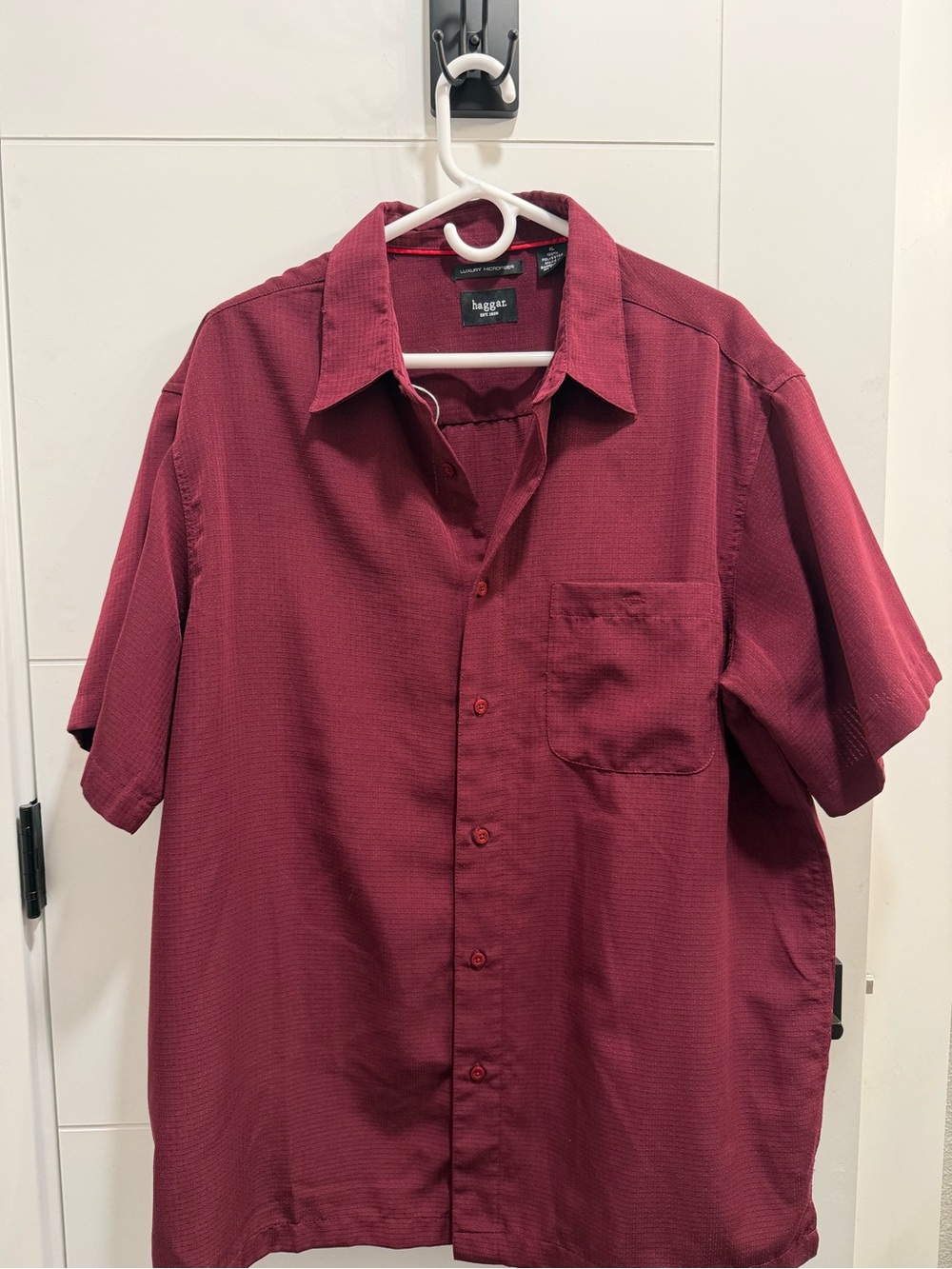 Haggar Mens Short Sleeve Button Down Shirt Burgundy Maroon XL